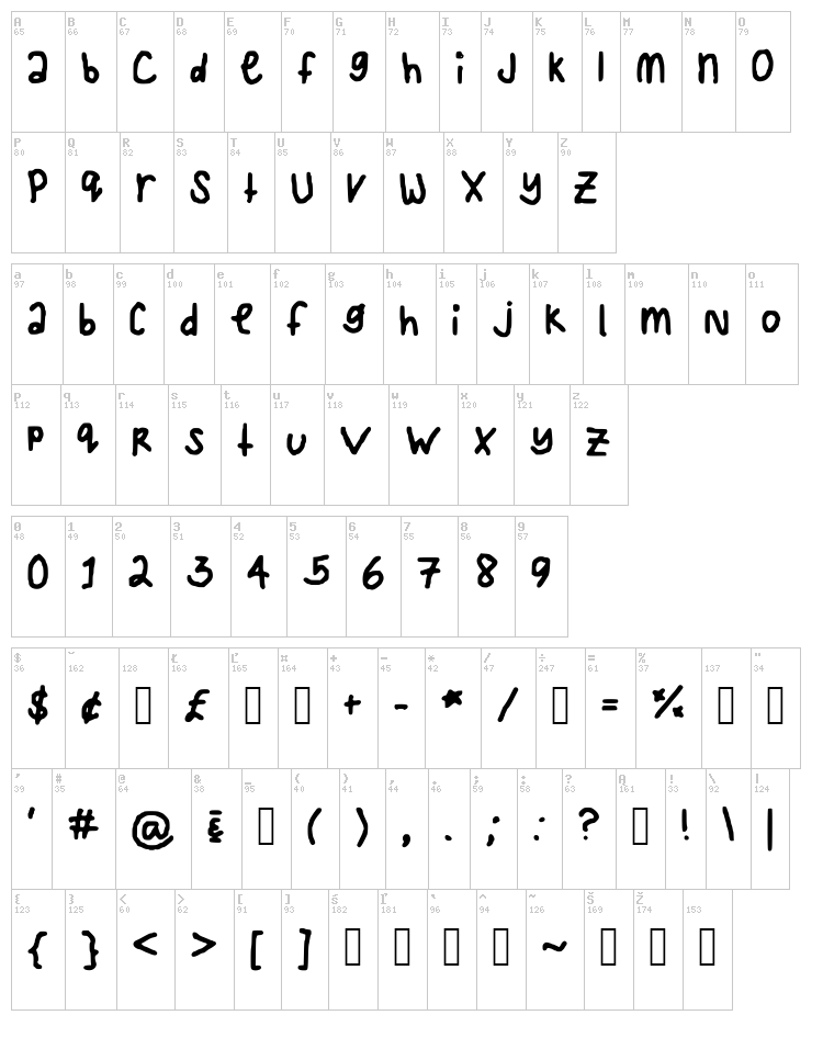 Love Me Again font map